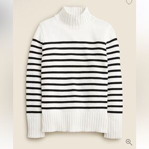 J crew 100% Cotton turtleneck sweater in ivory black stripe size Small NEW
